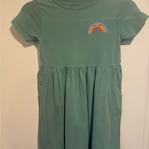 Pact Girls Sage Green Dress with Rainbow Patch